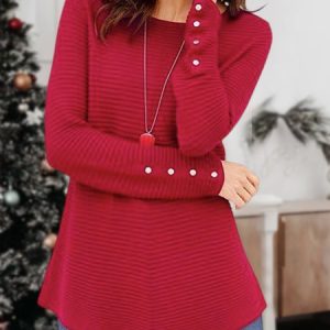 Women Christmas Crew Neck Urban Loose Plain Red Tunic Top, Sweaters, color:Red|size:XXL, JustFashionNow