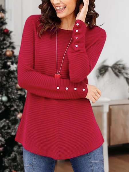 Women Christmas Crew Neck Urban Loose Plain Red Tunic Top, Sweaters, color:Red|size:XXL, JustFashionNow