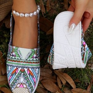 Ethnic Print Vacation Slip On Shoes, Flats, color:As Picture|size:41, JustFashionNow