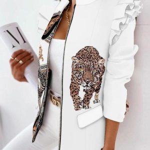 Women's Urban Casual Tiger Pattern Zip Suit Stylish Commuting Clothing, Blazers, color:As Picture|size:XXL, JustFashionNow