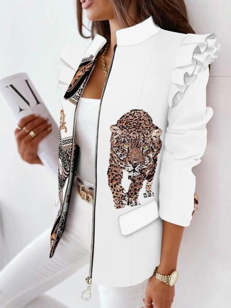 Women's Urban Casual Tiger Pattern Zip Suit Stylish Commuting Clothing, Blazers, color:As Picture|size:XXL, JustFashionNow