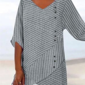 Plus Size Loose Casual Irregular Craftsmanship Shirt, TOPS, color:Gray|size:4X, Noracora