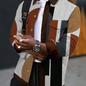Geometric Casual Loose Shawl Collar Coat, Jackets, color:Color28|size:3XL, JustFashionNow