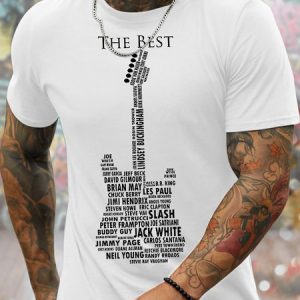 Men's The Best Guitar Funny Love Music Graphic Print Text Letters Loose Cotton Casual T-Shirt, color:White|size:4XL, Lilicloth.com