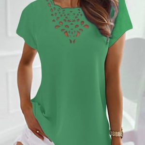 JFN Basic Neckline Casual Burnt Design T-Shirt, T-Shirts, color:Green|size:XXL, JustFashionNow