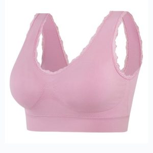 Breathable Comfortable High Elastic Lace V Neck Sports Bra & Bralette, Crop Bras, color:Pink|size:3XL, JustFashionNow