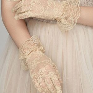 Bridal Wedding Date Party Halloween Lace Mesh Gloves, Women Gloves, color:Nude|size:One-size, JustFashionNow