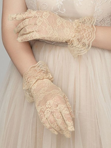 Bridal Wedding Date Party Halloween Lace Mesh Gloves, Gloves, color:Nude|size:One-size, Stylewe