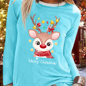 Casual Color Block Crew Neck Long Sleeve T-shirt, T-shirts, color:Blue|size:3XL, Noracora