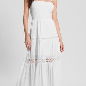 Casual Lace Stitching Suspender Dress Wedding Party Elegant Women's Wear, Party Dresses, color:White|size:L, JustFashionNow
