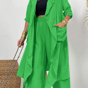 Plain Loose Three Quarter Urban Mid-long Kimono, Kimonos, color:Green|size:XS, Stylewe