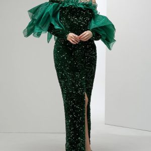 Elegant Regular Fit Plain Boat Neck Party Dress, Maxi Dresses, color:darkgreen|size:4XL, Stylewe