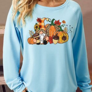 Women's Casual Thanksgiving Gnome Sweatshirt, color:Light Blue|size:3XL, Lilicloth.com
