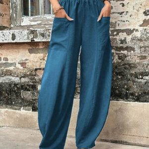 Plain Casual Casual Pants, Pants, color:Light Blue|size:XXL, JustFashionNow