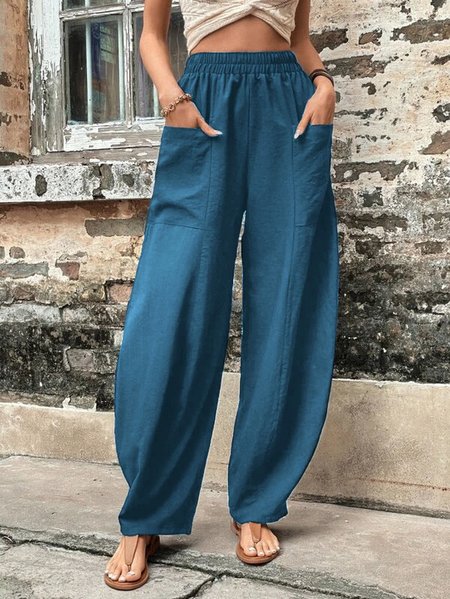 JFN Cotton-blend Plain Casual Casual Pants, JustFashionNow Pants, color:Light Blue|size:XXL,