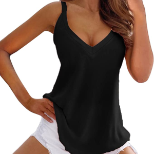 Casual Sleeveless V Neck Knit Tank, Tanks & Camis, color:Black|size:3XL, JustFashionNow