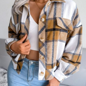 Striped Shirt Collar Casual Jacket Brown, Jackets, color:Brown|size:XXL, JustFashionNow