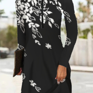 Women Floral Crew Neck Long Sleeve Comfy Casual Midi Dress, Midi, color:Deep Gray|size:3XL, Noracora