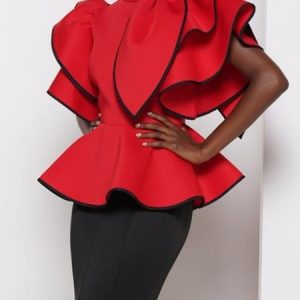 Plain Regular Fit Stand Collar Elegant Blouse, Blouses and Shirts, color:Red|size:XXL, Stylewe