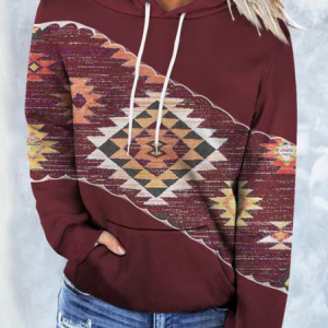 Casual Hooded Ethnic Hoodie, Hoodies & Sweatshirts, color:Red|size:5XL, Noracora