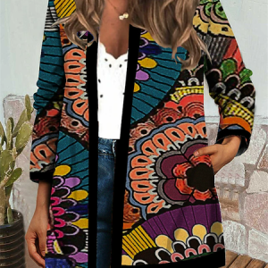 Wrap Long Sleeve Ethnic Regular Loose Kimono For Women, Kimono, color:Multicolor|size:XXL, Noracora