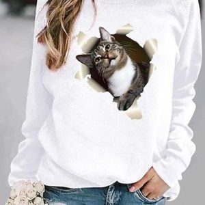 Casual Loose Cat Sweatshirt, Sweatshirts & Hoodies, color:White|size:XXL, JustFashionNow