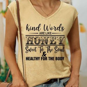 Lilicloth X Y Kind Words Are Like Honey Sweet To The Soul & Healthy For The Body Women’s Cotton Simple Tank Top, color:Khaki|size:3XL, Lilicloth.com