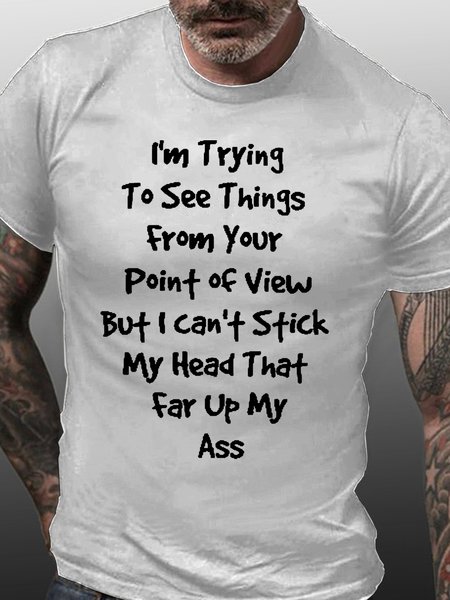Men's Funny Casual Letters Cotton Crew Neck T-Shirt, T-shirts, Lilicloth.com