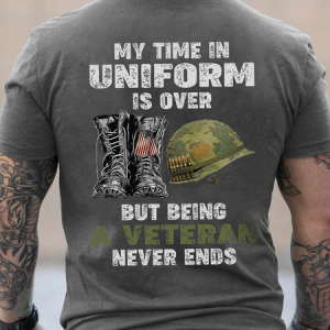 Men's Flag My Time in Uniform is Over But Being a Veteran Never Ends Cotton T-Shirt, color:Deep Gray|size:3XL, Lilicloth.com