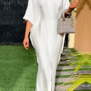 Plus Size Loose V Neck Elegant Plain Dress, Plus Dresses, color:White|size:4X, Stylewe