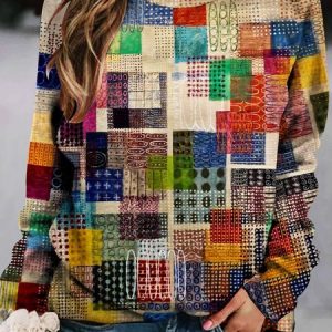 Geometric Sweatshirt, Sweatshirts & Hoodies, color:Multicolor|size:XXL, JustFashionNow