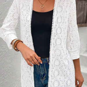 Casual Lace Three Quarter Sleeve Kimono, Kimono, color:White|size:XXL, catalog Noracora shop