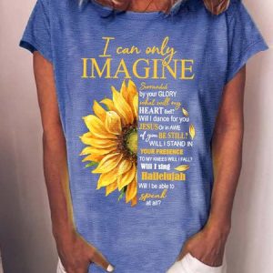WomenвЂ™s Sunflower Jesus I Can Only Imagine Text Letters Casual T-Shirt, T-shirts, Lilicloth.com