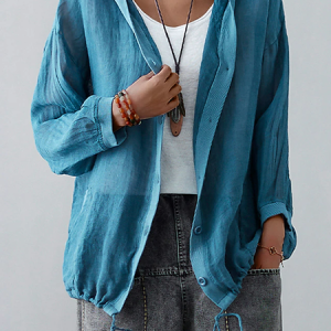 Hoodie Long Sleeve Plain Drawstring Regular Loose Kimono For Women, Kimono, color:Blue|size:XXL, Noracora