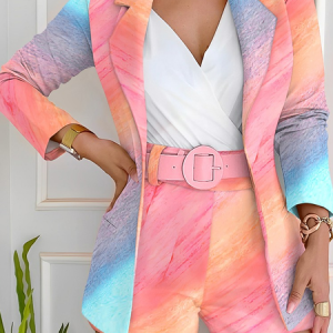 Ombre Shawl Collar Casual Regular Fit Two-Piece Set, Suit Set, color:Pink|size:XXL, JustFashionNow