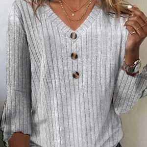 V Neck Casual Plain T-Shirt, T-Shirts, color:Gray|size:XXL, JustFashionNow