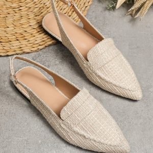 Elegant Apricot Linen Slingback Shoes, Flats, color:Apricot|size:43, Stylewe