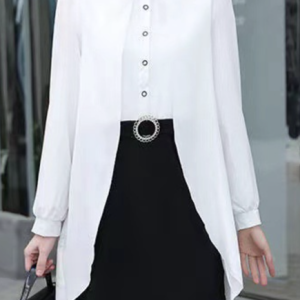 Women Striped Shirt Collar Long Sleeve Comfy Casual Buckle Short Dress, Short, color:White|size:4XL, Noracora