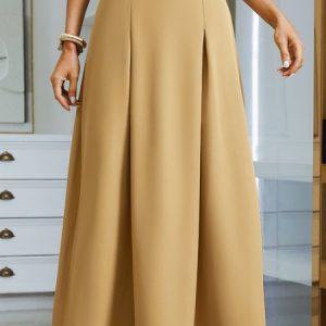 Plain Urban Regular Fit Maxi Skirt, Skirts, color:Khaki|size:XXL, Stylewe