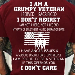 Men's I Am A Grumpy Veteran Casual Letters T-Shirt, color:Red|size:3XL, Lilicloth.com