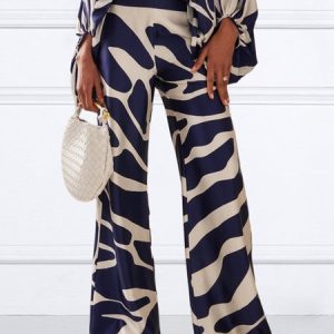 Geometric Urban High Waist Fashion Pants, Pants, color:Blue|size:XS, Stylewe