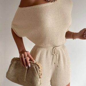 Plain Casual Cold Shoulder Jumpsuit, Jumpsuits, color:Apricot|size:XXL, Stylewe