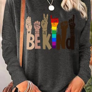 Womens Be Kind Print Casual Top, color:Gray|size:3XL, Lilicloth.com