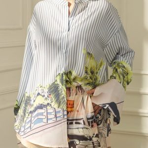 Shirt Collar Elegant Regular Fit Blouse, Blouses and Shirts, color:As Picture|size:XXL, Stylewe