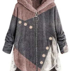 Zipper Color Block Loose Teddy Jacket, Coats, color:Multicolor|size:XXL, JustFashionNow