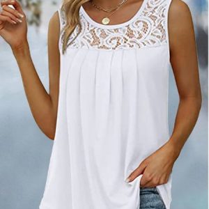Plain Crew Neck Lace Simple Tank Top, Tanks & Camis, color:White|size:XXL, JustFashionNow