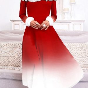 Casual Cold Shoulder Ombre Christmas Dress, Dresses, color:Red|size:XXL, JustFashionNow