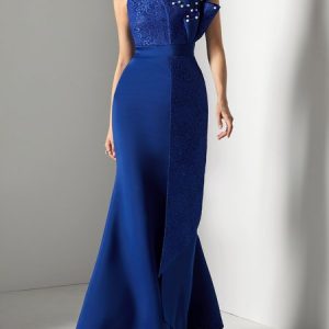 Elegant Plain Regular Fit Party Dress, Maxi Dresses, color:Blue|size:3XL, Stylewe
