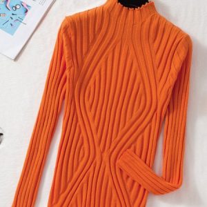 Women's Half Turtleneck Long Sleeve Base Layer Shirt Fall Winter Sweater, Sweaters, color:Orange|size:One-size, JustFashionNow