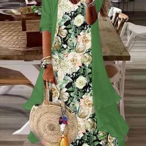Wrap Casual Floral Two-Piece Set, Suit Set, color:Green|size:XXL, JustFashionNow